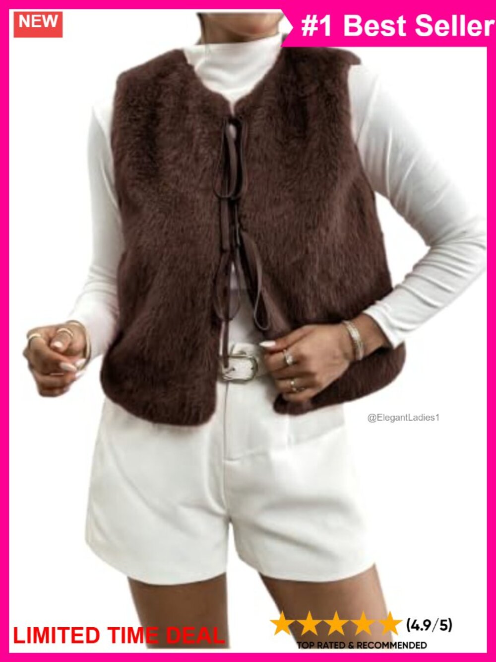 Faux Fur Sleeveless Vest Fuzzy Tie Front Warm Waistcoat Outerwear